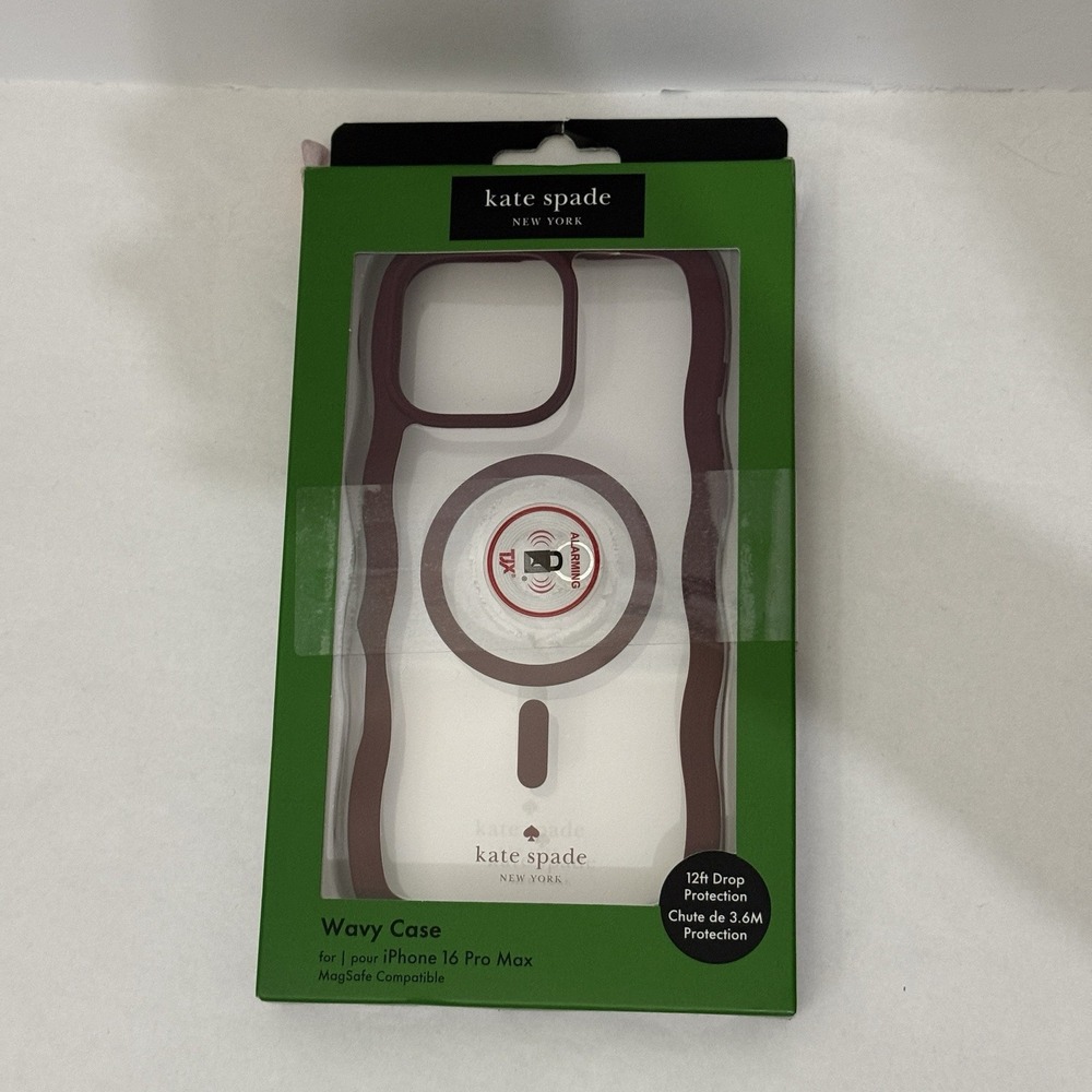 Kate Spade iPhone 16 Pro Max Case w/MagSafe - Wavy Maroon‎ Clear- NIB